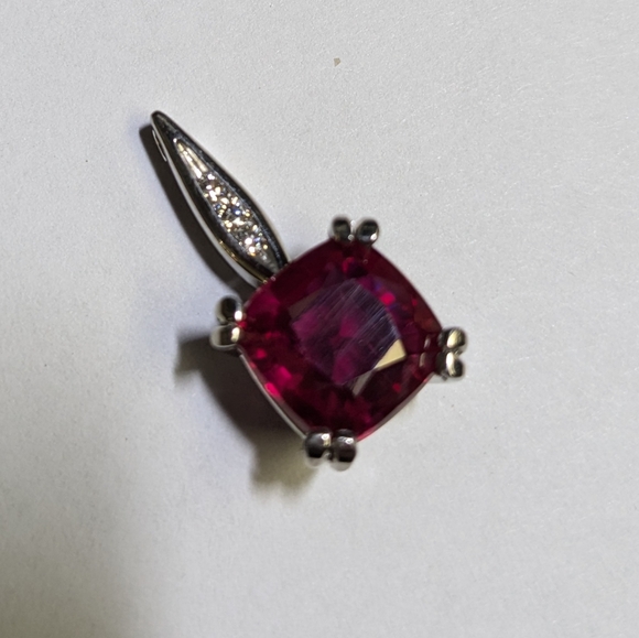 Lab Created Ruby and Natural Diamond 14K White gold pendant - Gabriel & … - Picture 2 of 12